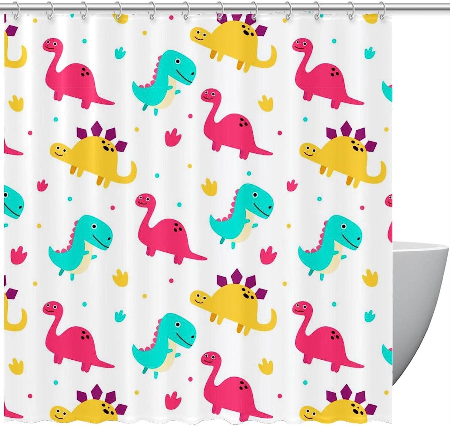 Colorful Dinosaur Shower Curtain Made With High-Quality Fabric For A Vibrant Bathroom Decor