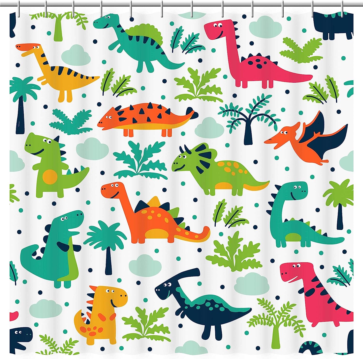 Colorful Dinosaur Theme Shower Curtain For Fun And Playful Master, Guest, Kids, Boys, College Dorm Bathroom Decor