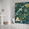 Colorful Dinosaurs and Leaves Printed Waterproof Fabric Shower Curtain for Kids Bathroom Decor