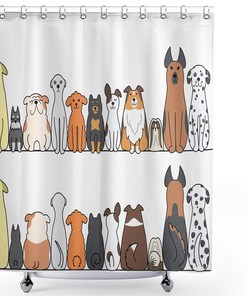 Colorful Dog Family Shower Curtain With Companionship Comic Art - Fabric Bathroom Decor