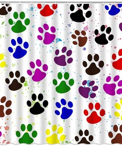 Colorful Dog Pawprint Shower Curtain With Graffiti Pattern - Modern Bathroom Decor