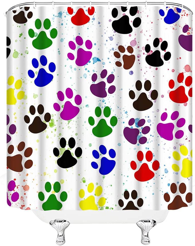 Colorful Dog Pawprint Shower Curtain With Graffiti Pattern - Modern Bathroom Decor - Image 3