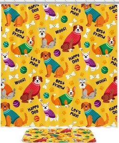 Colorful Dogs Shower Curtain For Waterproof Bathroom Decor