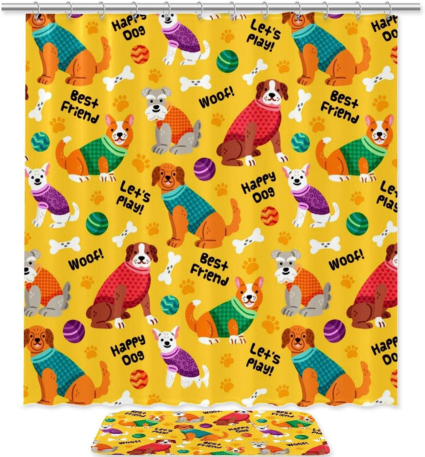 Colorful Dogs Shower Curtain For Waterproof Bathroom Decor