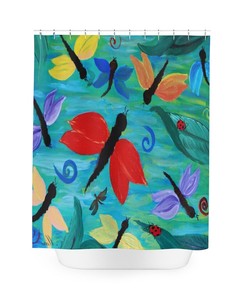 Colorful Dragonflies Printed Shower Curtain For Beach Themed Bathroom Decor