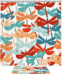 Colorful Dragonfly Decorative Shower Curtain, Waterproof Bathroom Decor