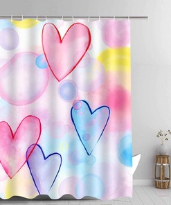 Colorful Dreamy Hearts Pattern Valentine'S Day Shower Curtain, Artistic Home Decor For Romantic Bathroom 