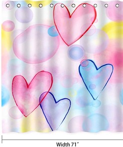 Colorful Dreamy Hearts Pattern Valentine'S Day Shower Curtain, Artistic Home Decor For Romantic Bathroom
