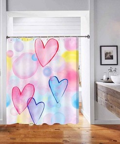 Colorful Dreamy Hearts Pattern Valentine'S Day Shower Curtain, Artistic Home Decor For Romantic Bathroom 