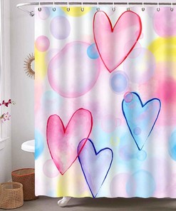 Colorful Dreamy Hearts Pattern Valentine'S Day Shower Curtain, Artistic Home Decor For Romantic Bathroom 