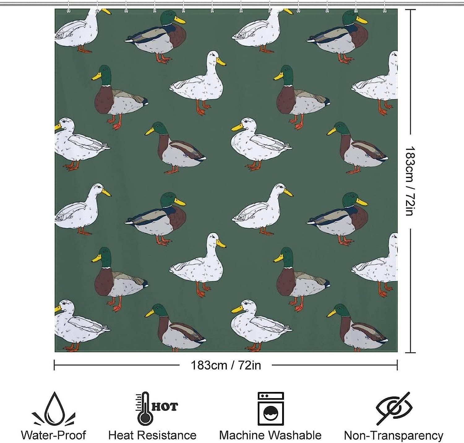 Colorful Ducks Printed Shower Curtain In Multiple Colors - Image 2