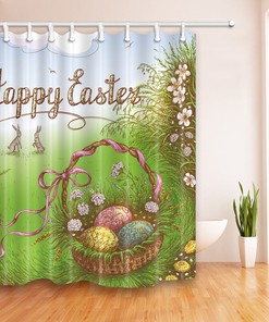 Colorful Easter Basket Eggs Shower Curtain - Festive Bathroom Decor