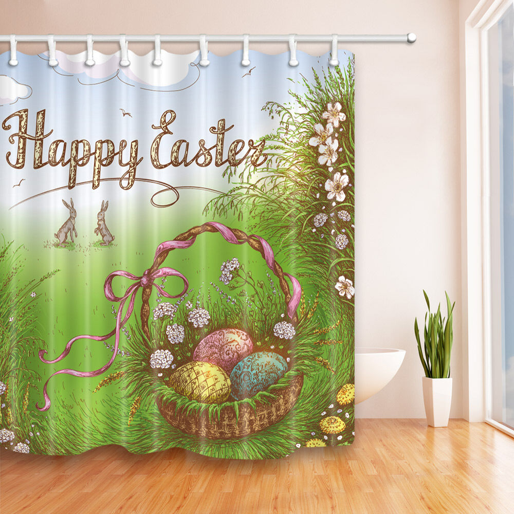 Colorful Easter Basket Eggs Shower Curtain - Festive Bathroom Decor