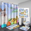 Colorful Easter Bunny Shower Curtain With Balloon On A Purple Sky For Easter Celebrations