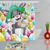 Colorful Easter Colorful Eggs Cartoon Rabbit Shower Curtain For A Happy Easter Bathroom.