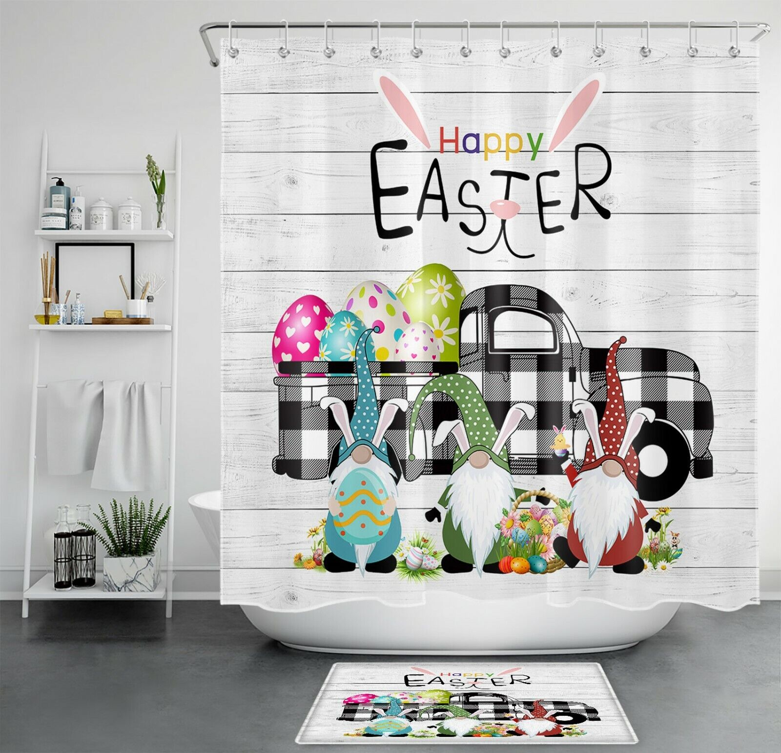 Colorful Easter Egg Shower Curtain - Butterflies Flowers Bathroom Decor