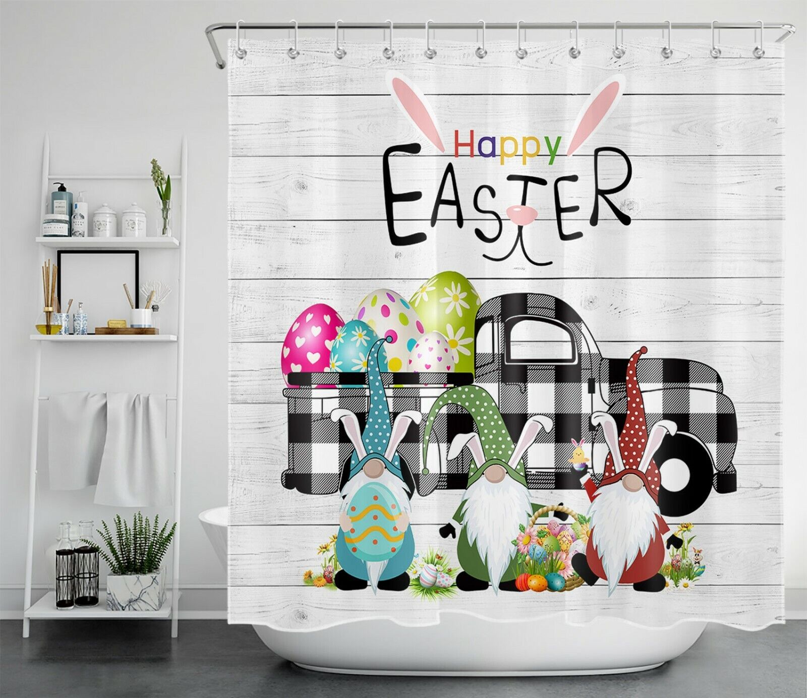 Colorful Easter Egg Shower Curtain - Butterflies Flowers Bathroom Decor