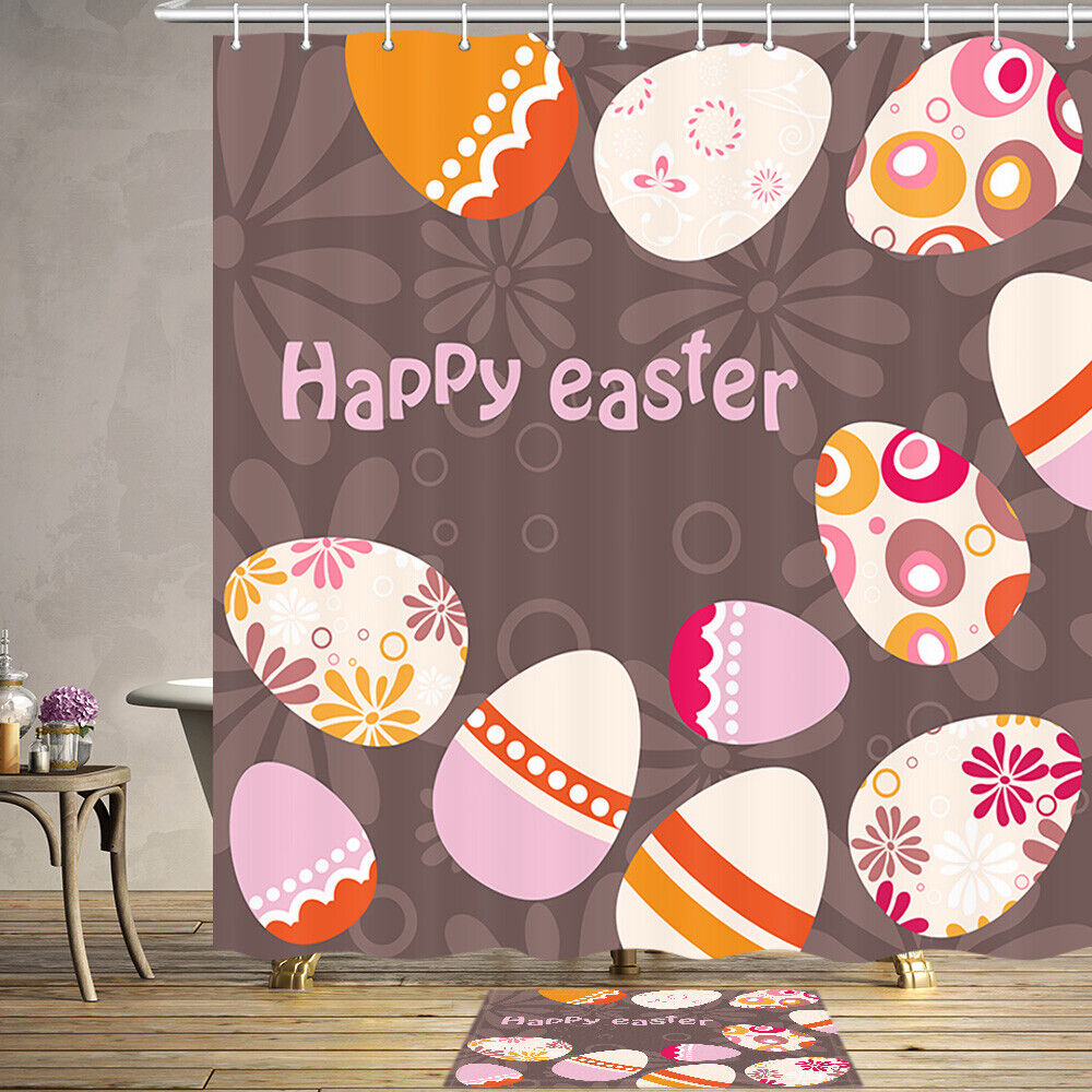 Colorful Easter Eggs And Flower Shower Curtain For Happy Bathroom Decor