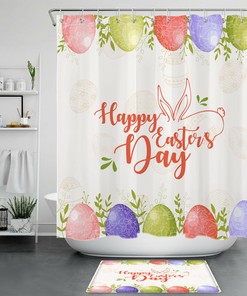 Colorful Easter Eggs And Green Leaves Print Shower Curtain For Bathroom Decor
