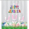 Colorful Easter Eggs Print Shower Curtain with Cute Rabbit on Grey Wood Board
