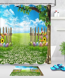 Colorful Easter Eggs Shower Curtain - Butterflies & Flowers Bathroom Decor