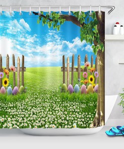 Colorful Easter Eggs Shower Curtain - Butterflies & Flowers Bathroom Decor