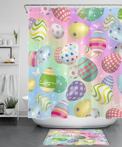 Colorful Easter Eggs and Butterfly Shower Curtain for Cheerful Spring Bathroom Decor