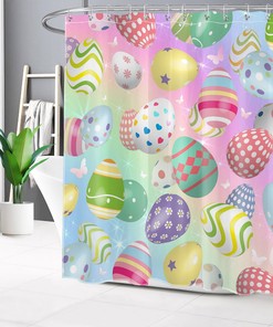 Colorful Easter Eggs and Butterfly Shower Curtain for Cheerful Spring Bathroom Decor
