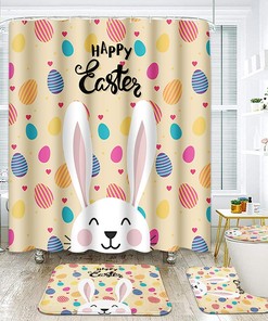 Colorful Egg And Cute Rabbit Yellow Shower Curtain And Festive Shower Curtain Sets