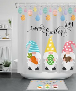 Colorful Eggs Shower Curtain - Cute Dwarf Elves Easter Bathroom Decor
