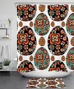 Colorful Eggs Shower Curtain - Retro Flower Easter Bathroom Decor