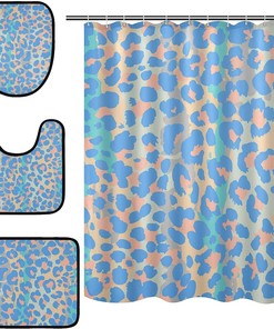 Colorful Elegant Leopard Spot Shower Curtain With Matching Mat For Chic Bathroom Decor