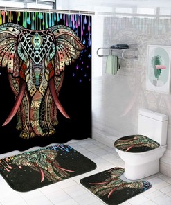 Colorful Elephant with Mandala Print Shower Curtain for African Bathroom Decor