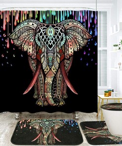 Colorful Elephant with Mandala Print Shower Curtain for African Bathroom Decor