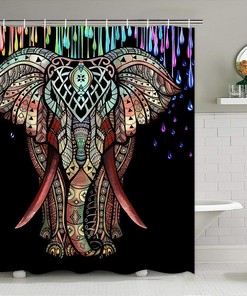 Colorful Elephant with Mandala Print Shower Curtain for African Bathroom Decor