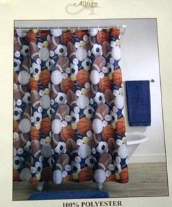 Colorful Fabric All Sports Baseball Basketball Football Soccer Shower Curtain - Nip And Full Size