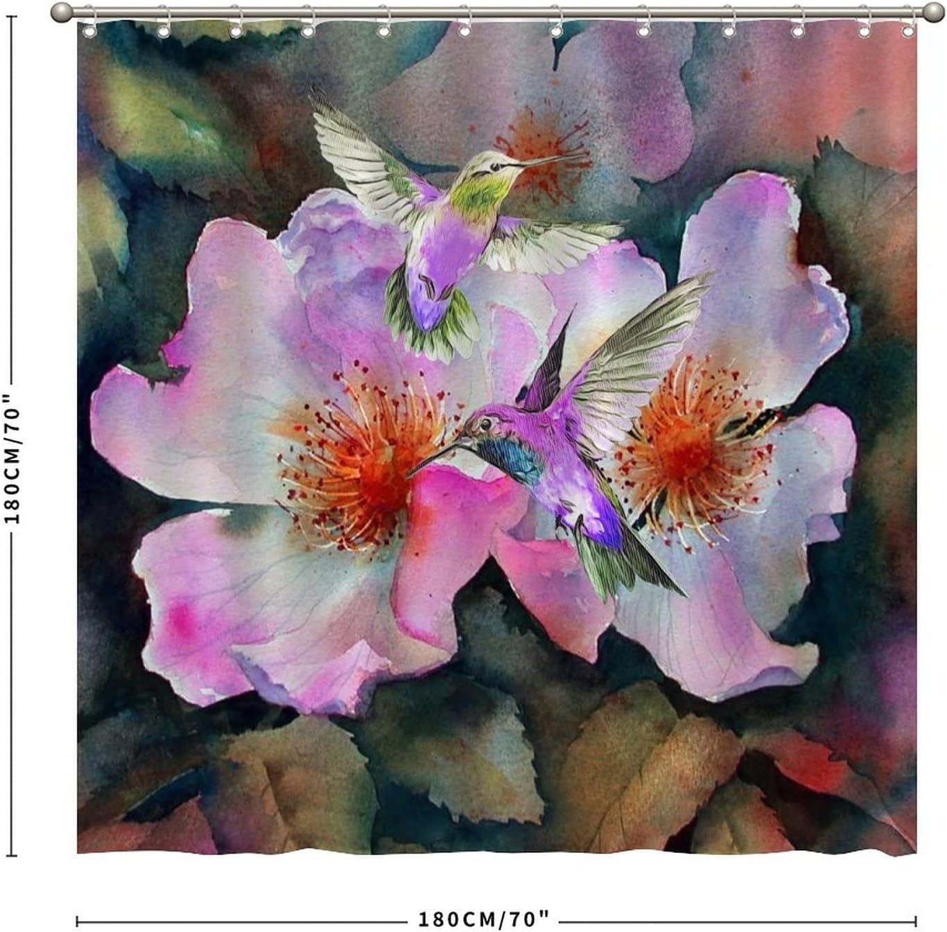 Colorful Fabric Shower Curtain with Cute Hummingbird and Flower Design