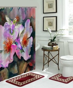 Colorful Fabric Shower Curtain with Cute Hummingbird and Flower Design