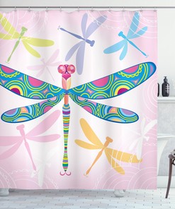 Colorful Figure Dragons Dragonfly Shower Curtain For Kids' Bath Time