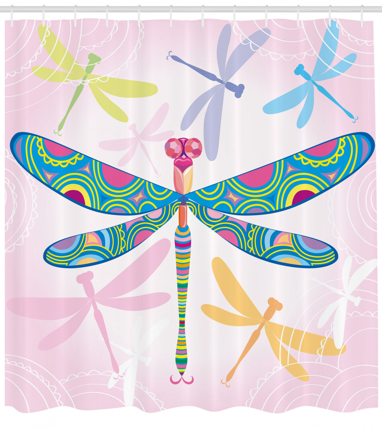 Colorful Figure Dragons Dragonfly Shower Curtain For Kids' Bath Time - Image 2