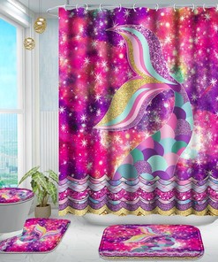 Colorful Fish Scale Tail Print Shower Curtain for Kid's Bathroom