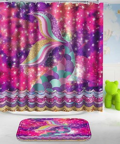 Colorful Fish Scale Tail Print Shower Curtain for Kid's Bathroom