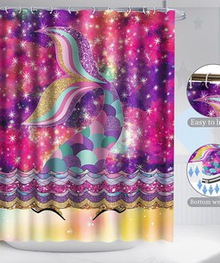 Colorful Fish Scale Tail Print Shower Curtain for Kid's Bathroom