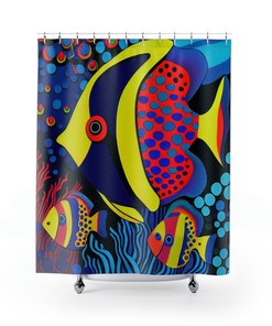 Colorful Fish Shower Curtain for Tropical School of Art Bathroom Decor