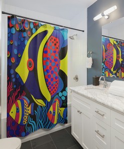 Colorful Fish Shower Curtain for Tropical School of Art Bathroom Decor