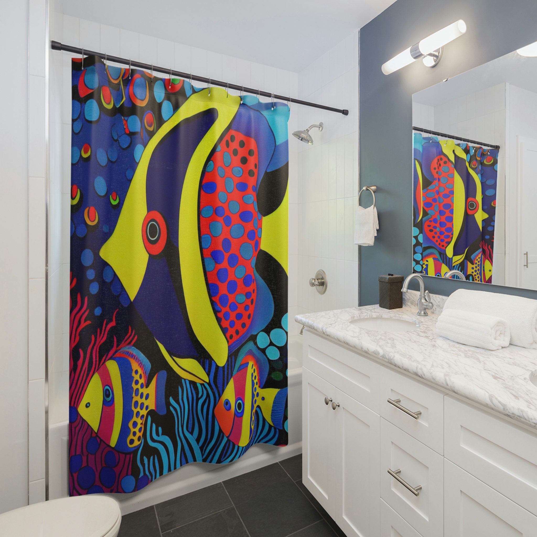 Colorful Fish Shower Curtain for Tropical School of Art Bathroom Decor
