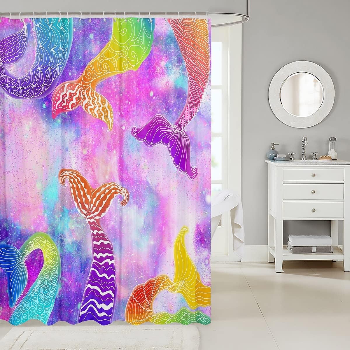 Colorful Fish Tail Mermaid Shower Curtain for Boys Girls Teens Room Decor