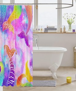 Colorful Fish Tail Mermaid Shower Curtain for Boys Girls Teens Room Decor