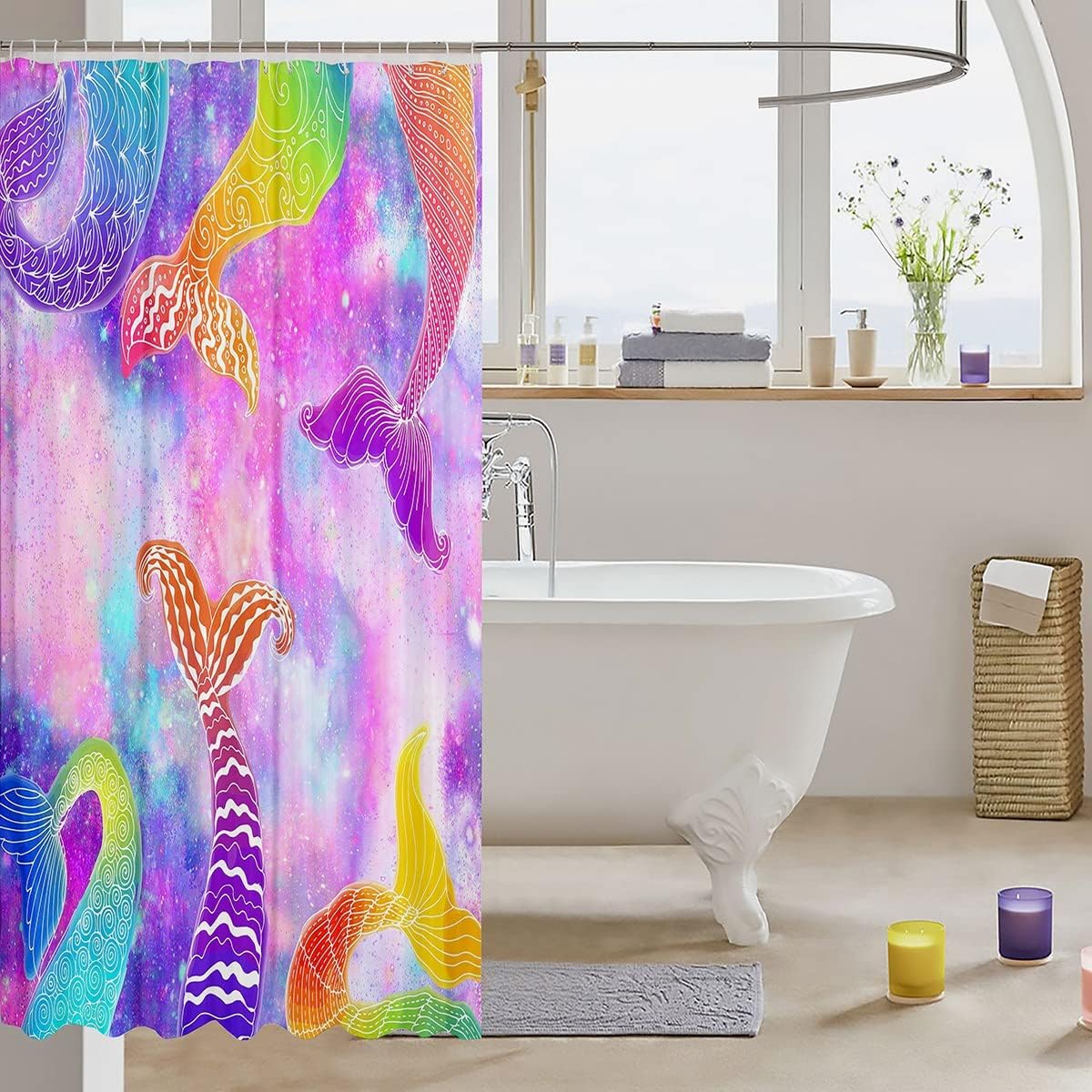Colorful Fish Tail Mermaid Shower Curtain for Boys Girls Teens Room Decor