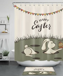 Colorful Flags Easter Rabbit Shower Curtain With Funny Eggs For Bathroom Decor